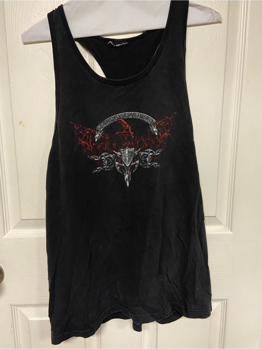 Vintage Harley-Davidson Black Tank with Red & Silver Flame Graphic